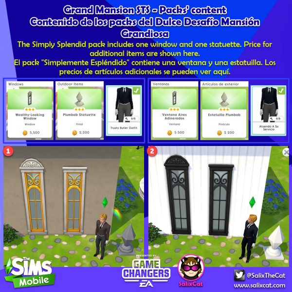 Contenido de los packs del Dulce Desafío Mansión Grandiosa – Grand Mansion STS packs content